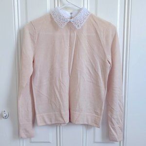 Club Monaco Eyelet Collared Pink Merino Wool Sweater
